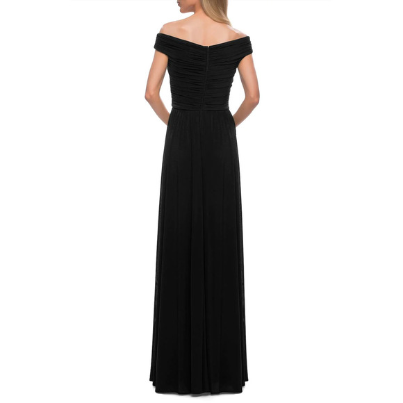 NEW La Femme Off the Shoulder Net Jersey Maxi Dress Size 6 Wedding Gown - Picture 2 of 7